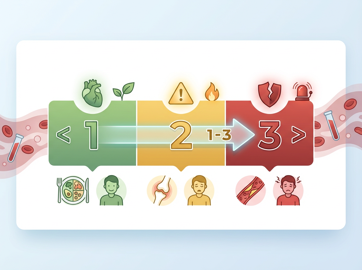 Gráfico mostrando os níveis de PCR e faixas de risco: baixo, moderado e alto
