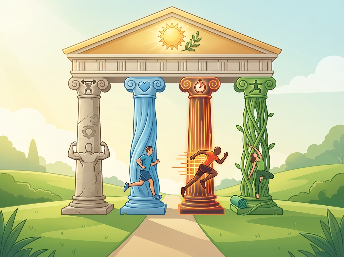 Os 4 pilares do exercício para longevidade: força, cardio Zone 2, HIIT e mobilidade