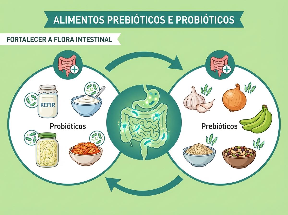 Alimentos prebióticos e probióticos que fortalecem a flora intestinal