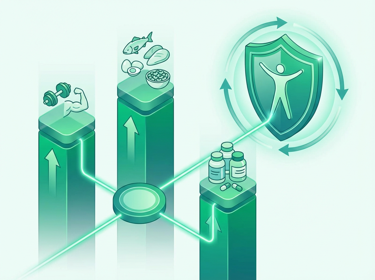 Os três pilares da prevenção da sarcopenia: treino de força, nutrição proteica e suplementação baseada em evidências