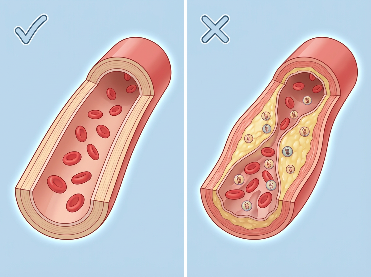 Comparação entre artéria saudável e artéria com aterosclerose